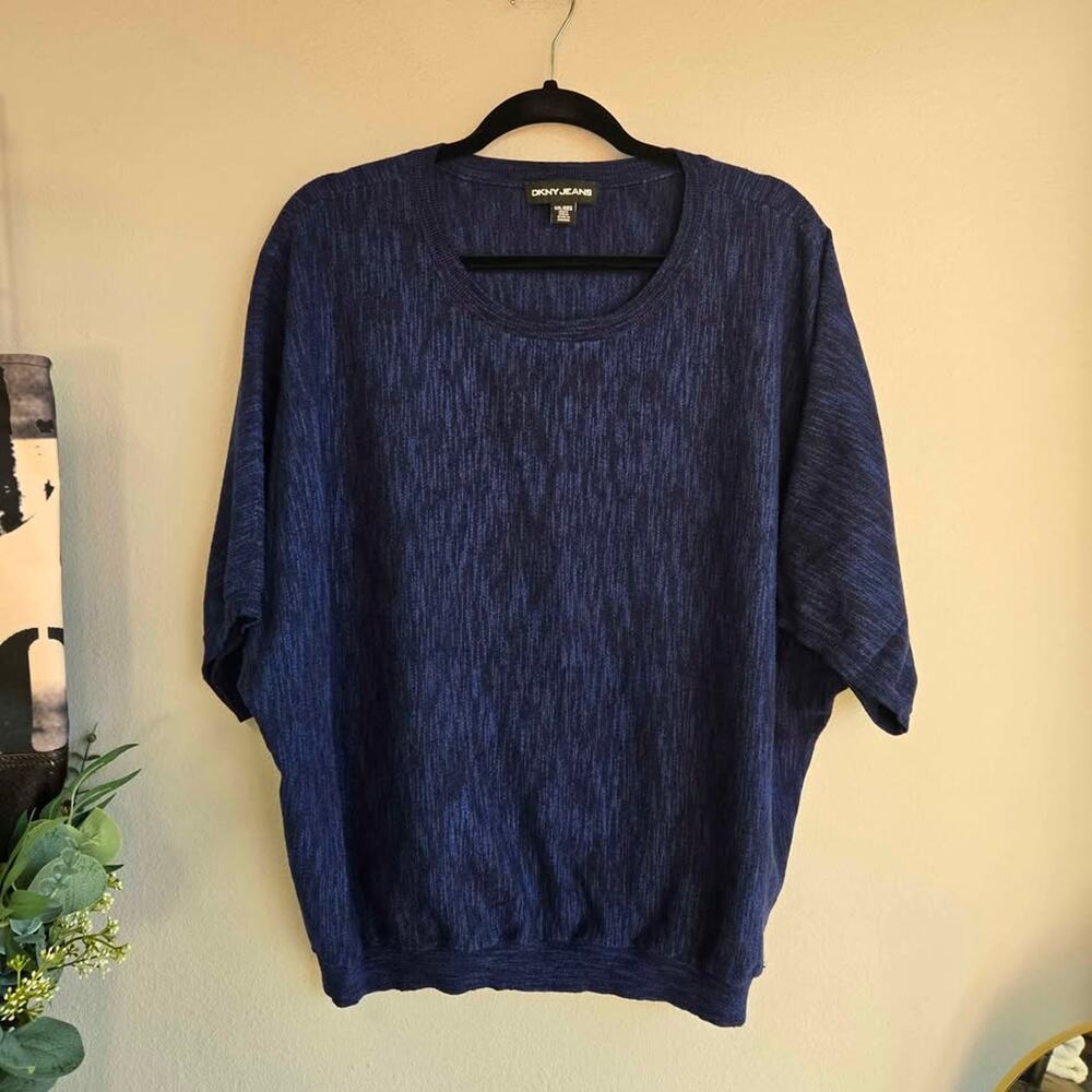 DKNY Jeans Blue Space Dye Knit Dolman Sleeve Banded Hem Top XXL